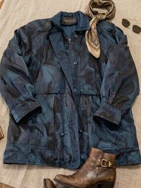 VTG 90s Forecaster Blue Abstract Geometric Parka Windbreaker Jacket Coat Large